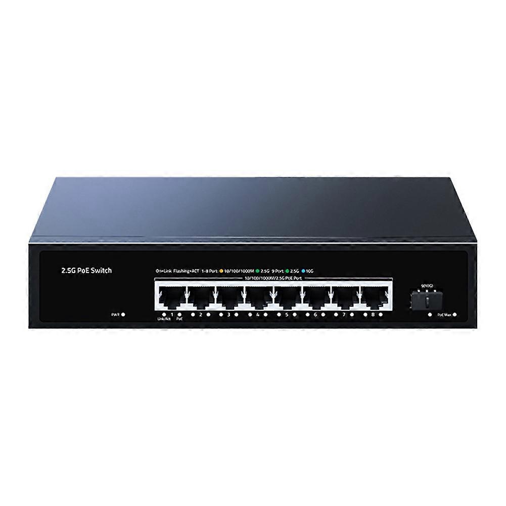 9-port 2,5-gbe-poe-switch, 8 X 2,5-gbe-poe-ports + 1 X 10-gbe-sfp-glasfaseranschluss, Internet-splitter, Lüfterlose Steckdose