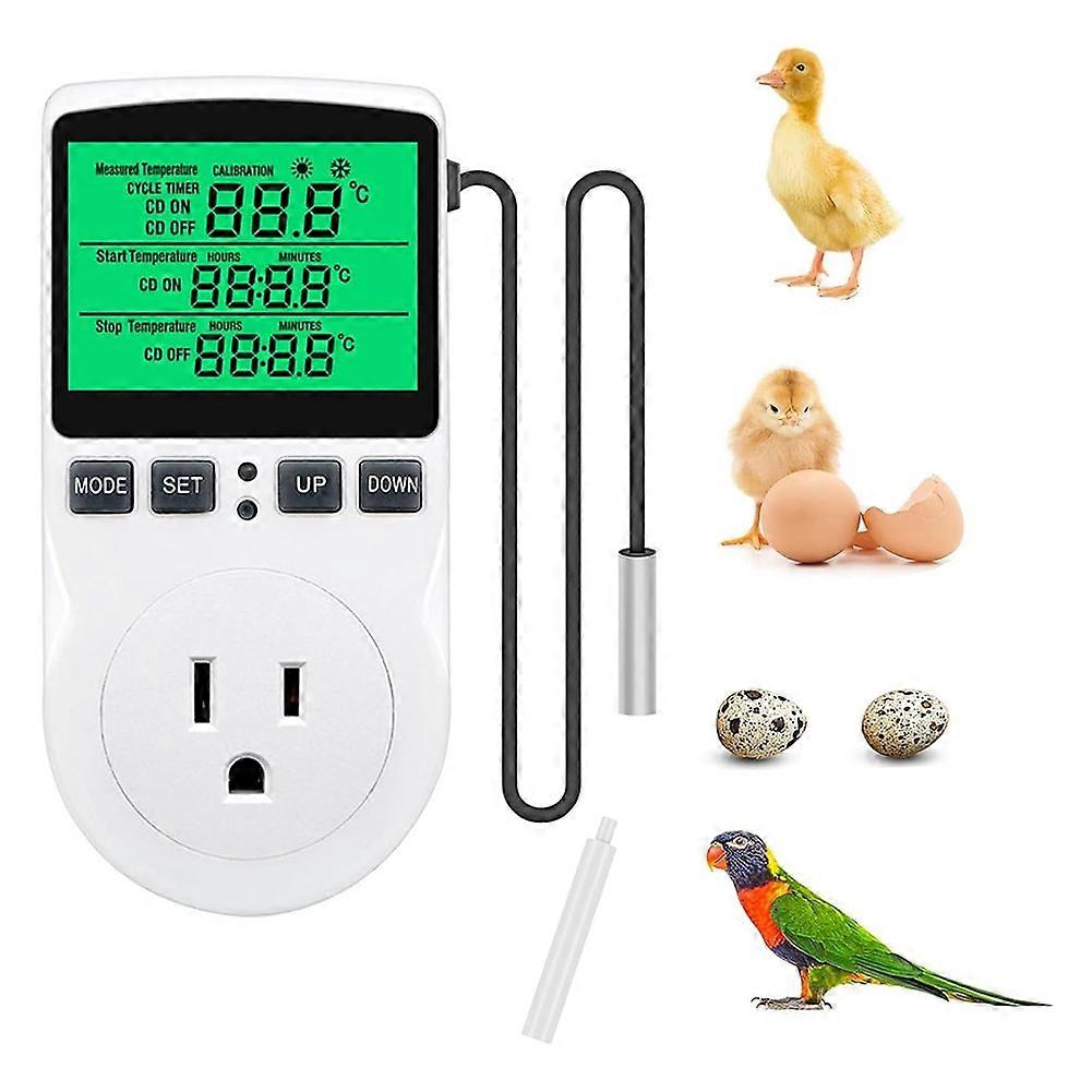 Digitaler Temperaturregler, Thermostat Mit Hintergrundbeleuchtetem Lcd-bildschirm, Heiz-/kühlstecker Für Reptilieninkubator (us-stecker).