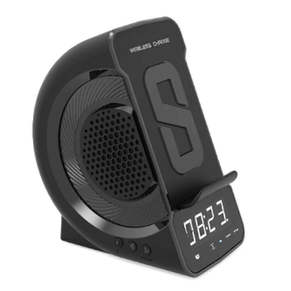 Tragbarer Und Stylischer 3-in-1-bluetooth-lautsprecher Mit Wecker Und Schnellladegerät, Ideal Für Den Einsatz Im Freien.