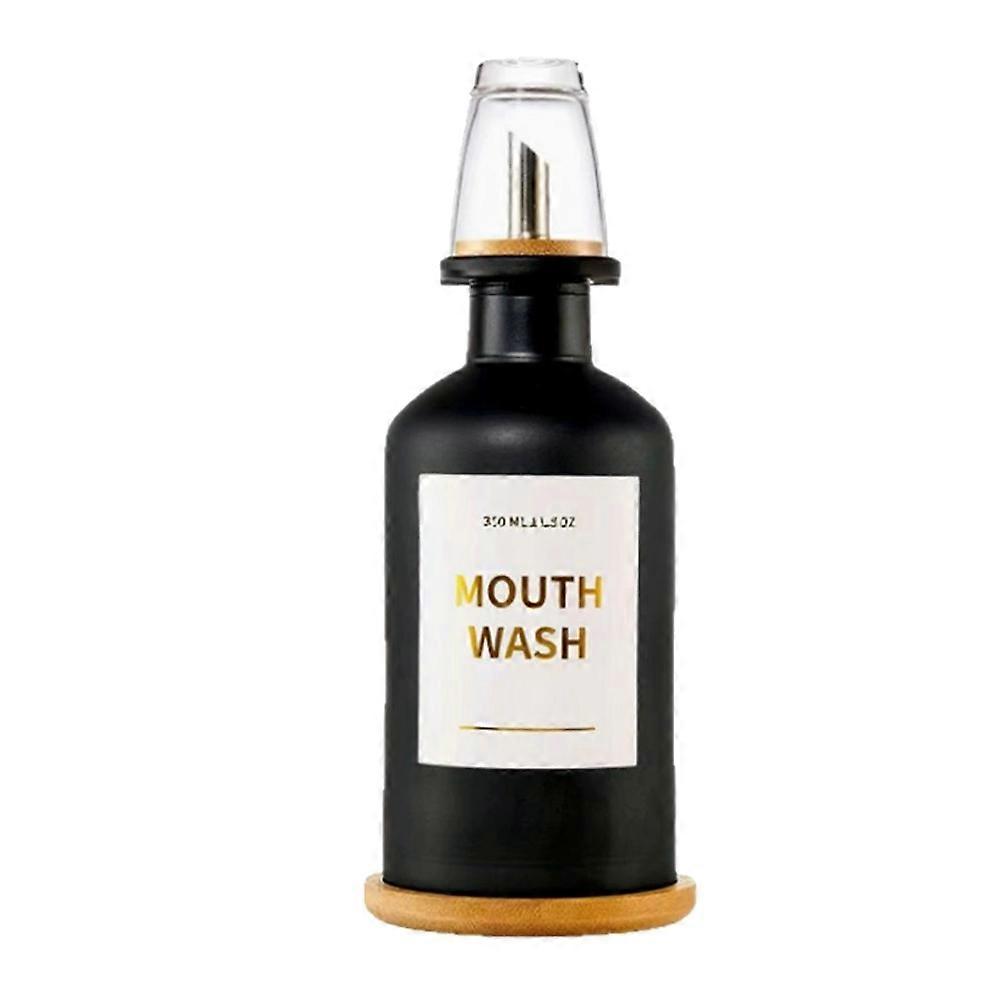 Mundwasserspender Fürs Badezimmer, 350-ml-glasflasche Mit Becher Und Bambustablett, Goldgeprägte Schrift