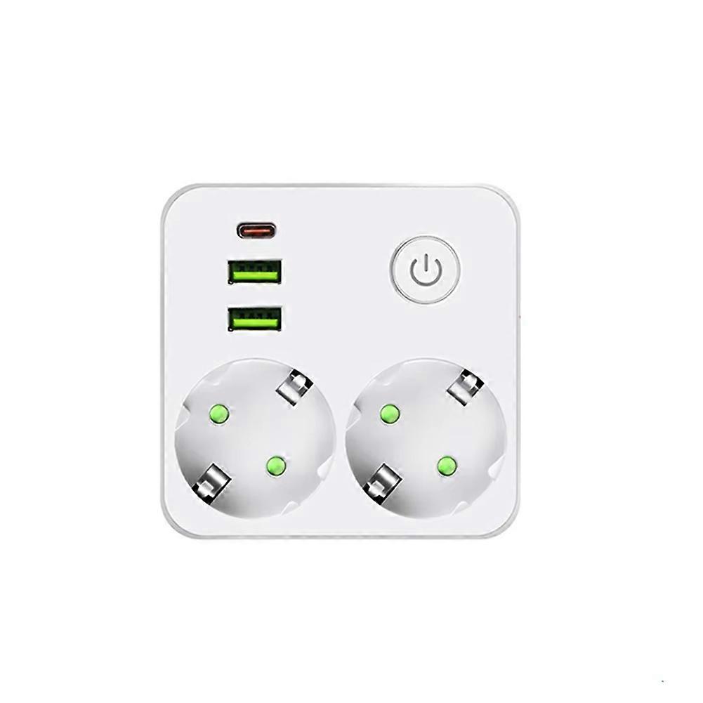Wandsteckdosenleiste Mit 2 Netzsteckdosen, 2 Usb-anschlüssen, 1 Usb-c-ladegerät Und Schalter Für Europäische Stecker.
