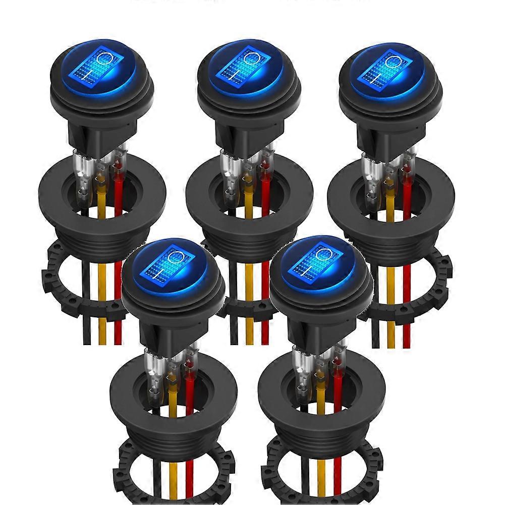 Wasserdichter Runder Wippschalter (5er-pack) Mit Gehäuse, Blauer Led, 12 V, Spst, 3-polig, Ein-/aus-anzeigeleuchte