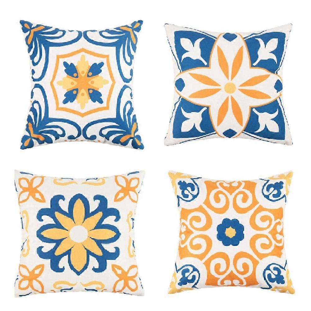 Set Mit 4 Wasserdichten Outdoor-kissenbezügen, 45 X 45 Cm, Florales Mandala-muster, Geometrischer Bohème-stil