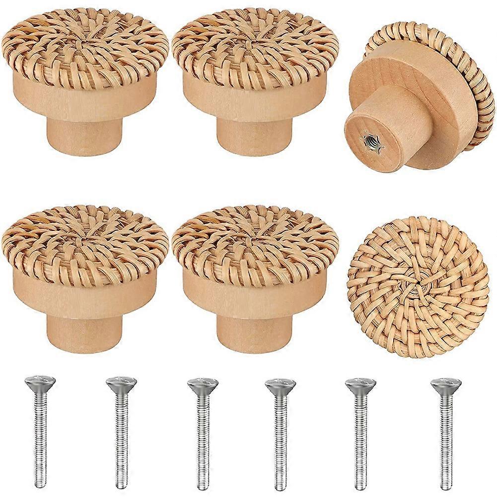 Kommodeknöpfe Aus Böhmischem Rattan, Runde, Handgeflochtene Schubladenknöpfe Aus Holz Inklusive Schrauben (6er-set).