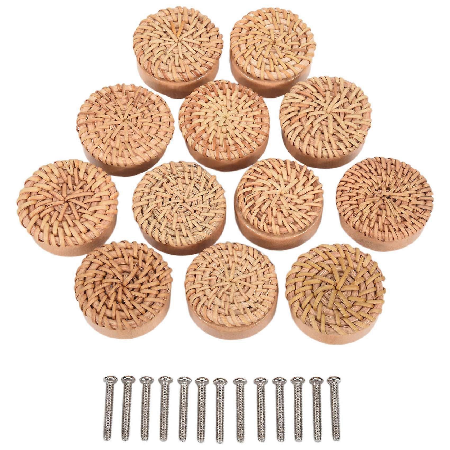 Kommodeknöpfe Aus Böhmischem Rattan, Runde Handgeflochtene Schubladenknöpfe Aus Holz Inklusive Schrauben (12 Stück).