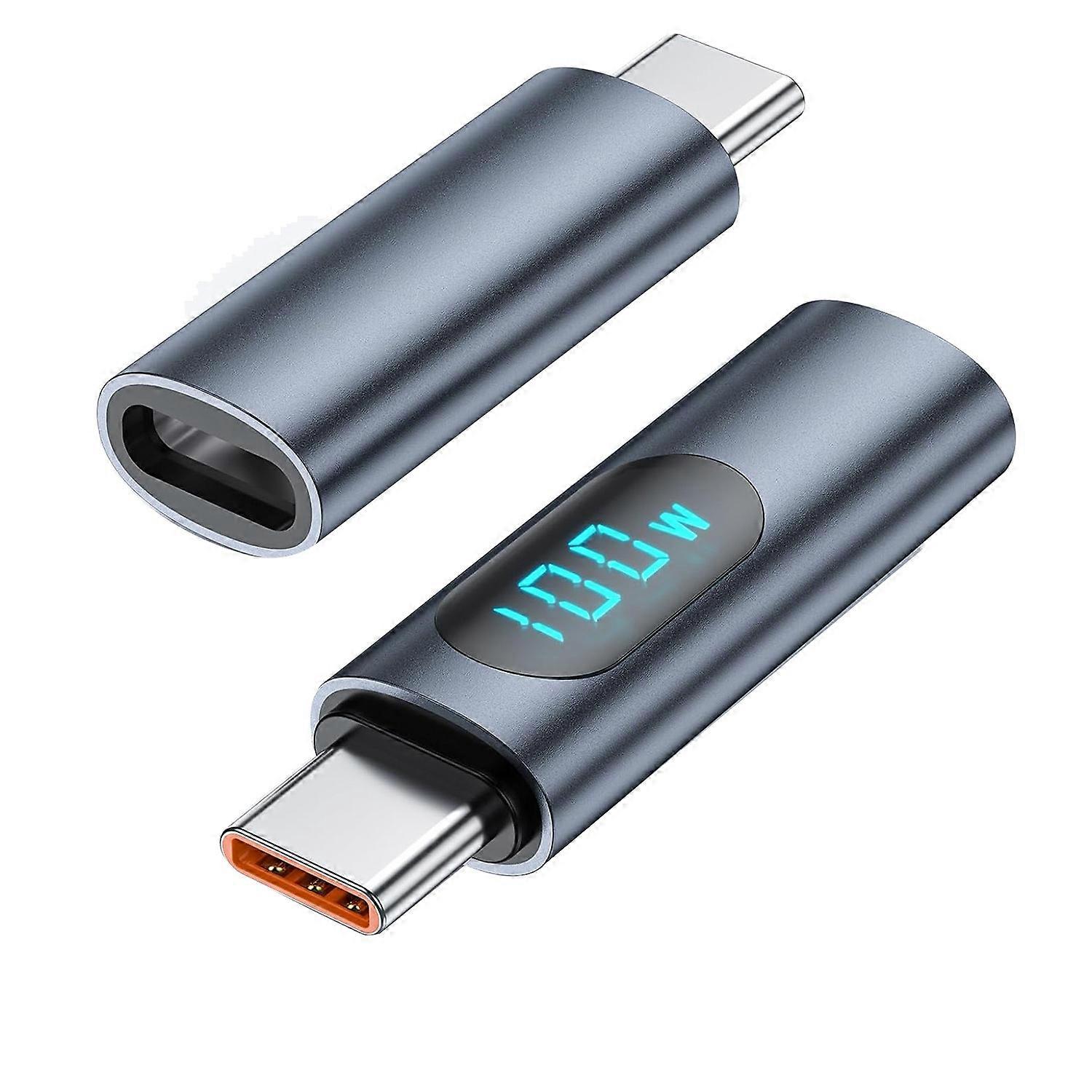 Usb-c-adapter (2er-pack) Mit Led-anzeige, 100w Pd Schnellleistungstester (stecker/buchse), Usb-c-ladegerät Und Monitor Mit Verlängerungskabel.