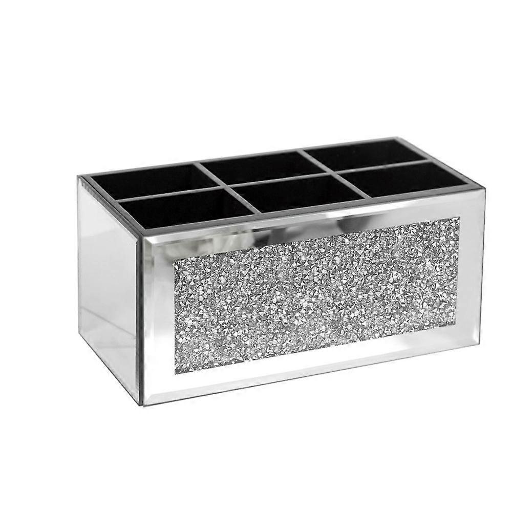 Make-up-organizer Und Pinselhalter Mit 3-fächer-spiegel Und Diamantstruktur-beschichtung Zur Aufbewahrung Ihrer Kosmetikartikel.