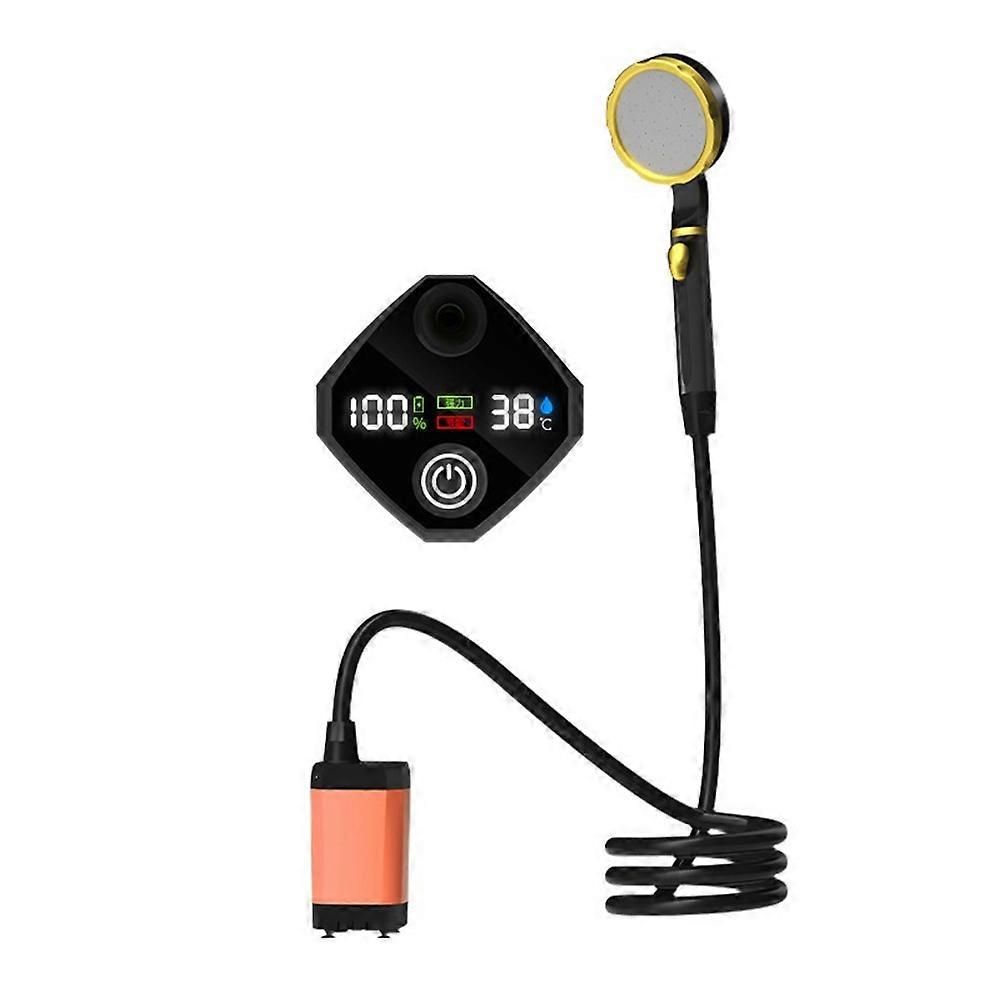 Tragbare, Wiederaufladbare Duschpumpe Mit 7800 Mah Und Intelligenter Digitaler Anzeige, Farbe: Orange.