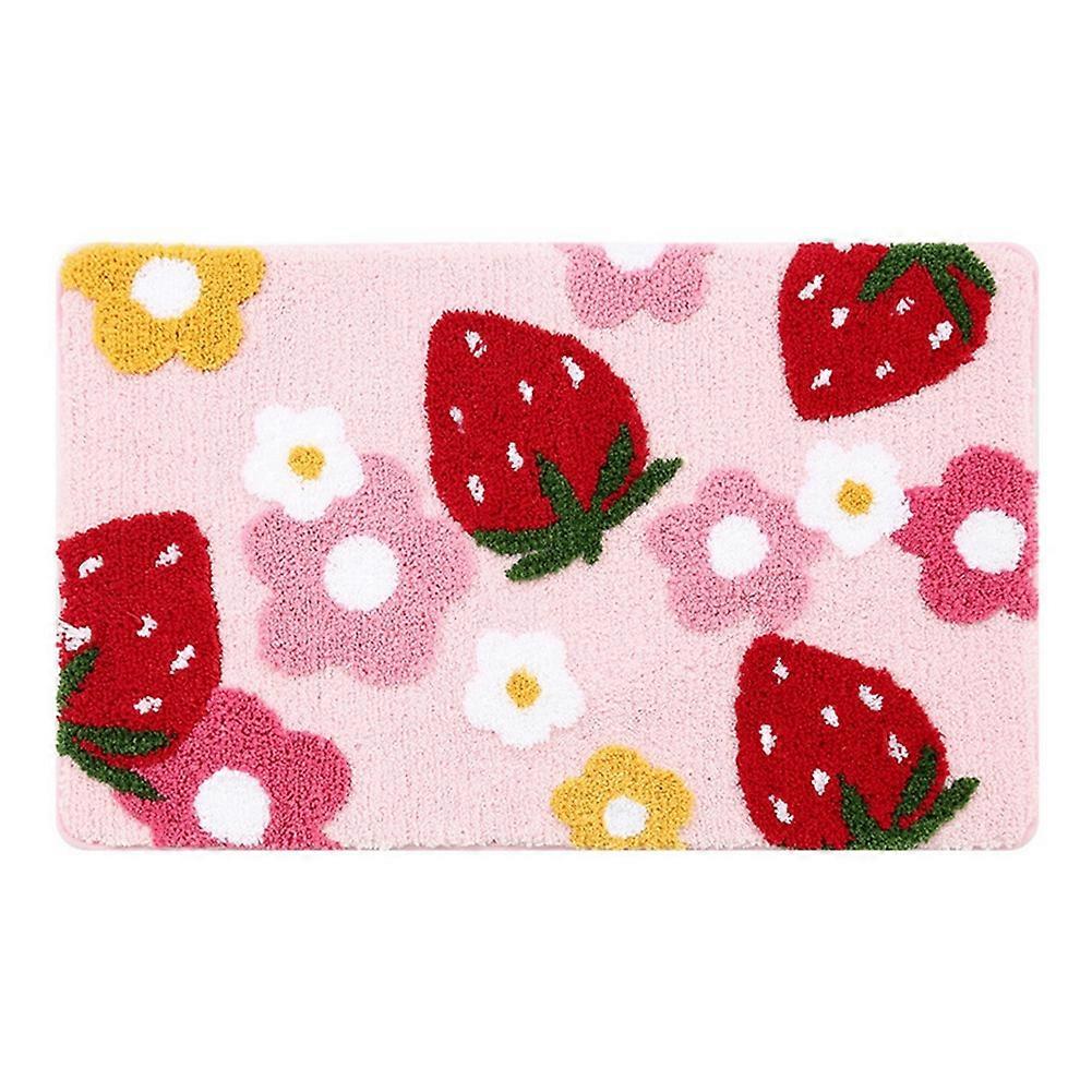 Rosa Badematte Mit Erdbeermuster, Badezimmeraccessoires, Maschinenwaschbar, Weich, 50 X 80 Cm