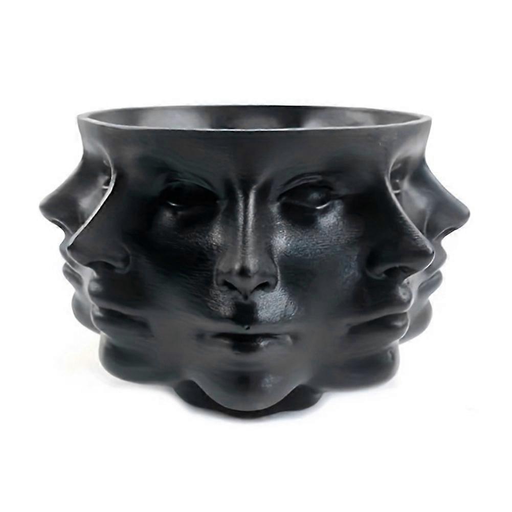 Abstrakte Blumentopfform In Form Eines Facettenreichen Menschlichen Gesichts, Schwarz