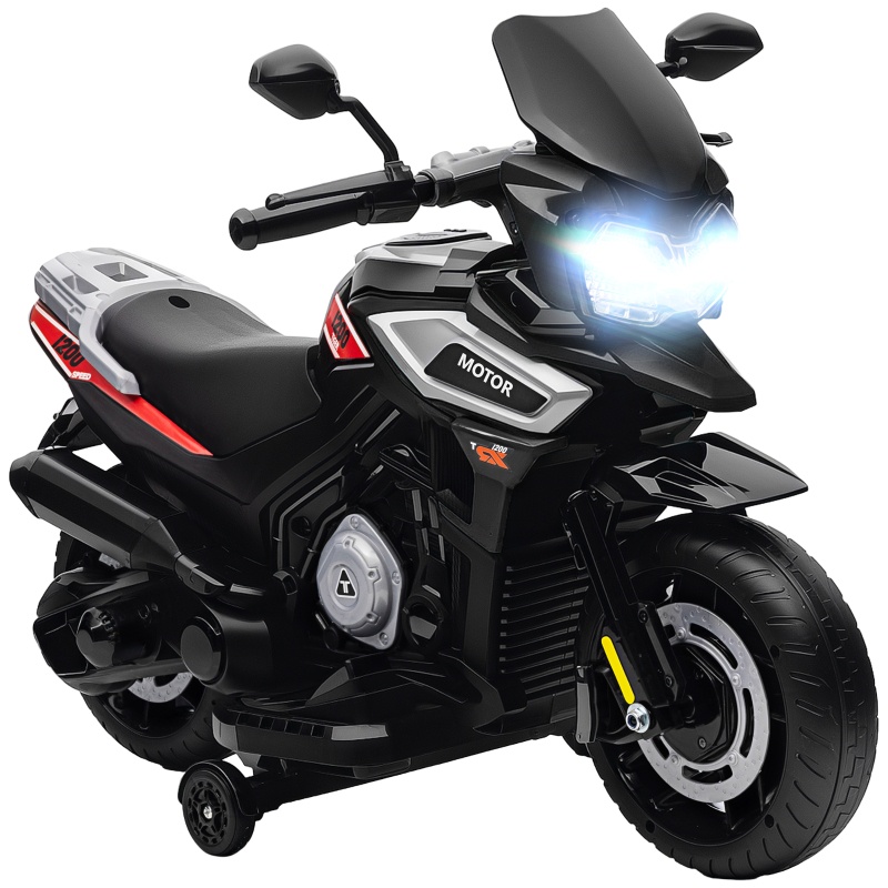 Kinder-elektromotorrad, Batteriebetriebenes Freizeitfahrzeug Mit Musik Und Scheinwerfern Für 18–36 Monate, Mit Abnehmbaren Stützrädern, Schwarz