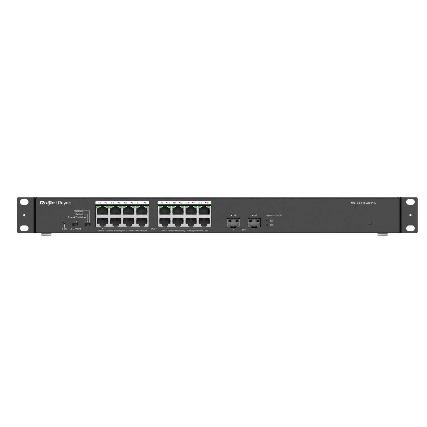 Ruijie Networks Rg-es118gs-p-l Netzwerk-switch Unmanaged L2 Gigabit Ethernet (10/100/1000) Power Over Ethernet (poe) Schwarz