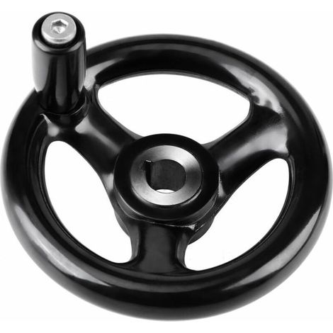 Einteiliges Fräshandrad, Schwarz, 12 Mm Bohrung, 100 Mm Durchmesser. Dreispeichiges Handrad Mit Griff Für Fräsmaschinen, Drehmaschinen Und Schleifmaschinen.