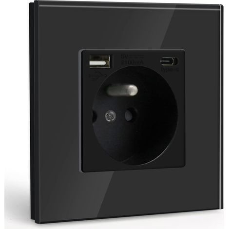 Max. 2,1 A Steckdosenleiste Mit Usb-anschluss Und 1 Typ-c-steckdose, 16 A Wechselstromsteckdose Mit Glasabdeckung, Geeignet Für Smartphones Und Tablets (schwarz)