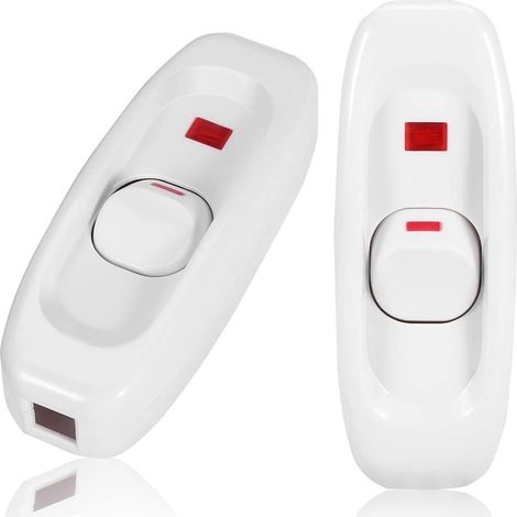 Wippschalter, Zwischenstufe, Nachttischlampe, 250 V, 10 A, Kabelein-/ausschalter Mit Led-anzeige, Weiß, 2 Stück