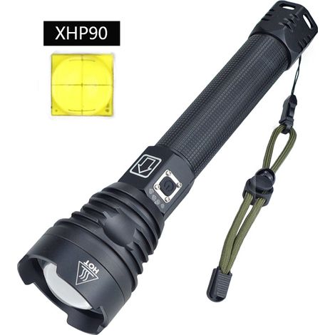 Xhp90 Led-taschenlampe Mit 26650-akku Und Hoher Lichtstärke, Wiederaufladbare Taktische Led-taschenlampe Xhp90, Helle Handtaschenlampe Mit 3 Leuchtmodi, Wasserdichte Zoom-taschenlampe Für Camping, Not