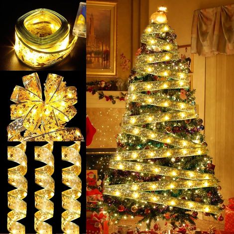 M Lange Lichterkette Mit 50 Leds, Glänzendem Band, Weihnachtsbaumschmuck, Diy-schleife, Für Drinnen Und Draußen, Warmweißes Licht