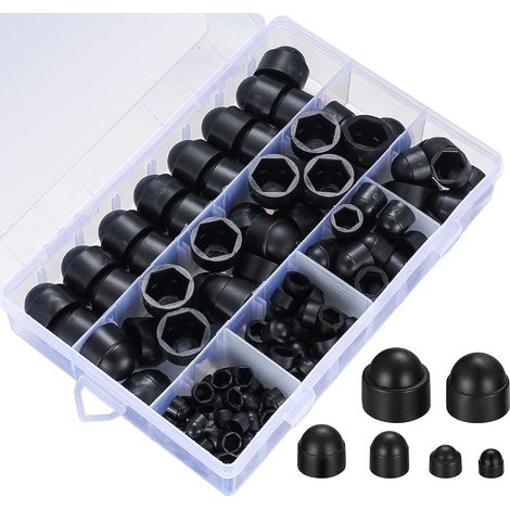 145 Stück Schraubkappen-abdeckungen, Kunststoff-hutmuttern, Schwarze Schraubenkappenmuttern M4/m5/m6/m8/m10/m12