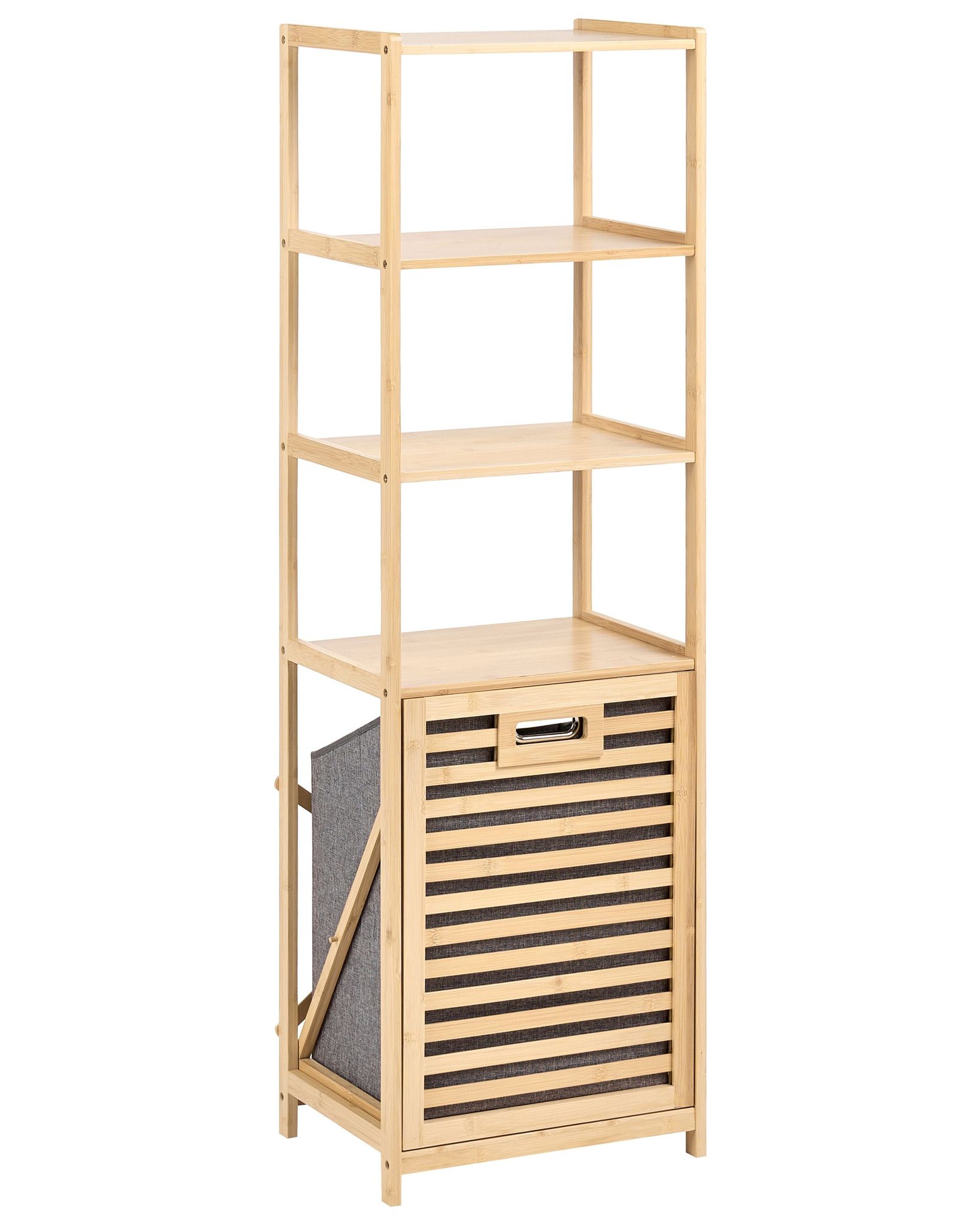 Wäscheschrank Mit Kipptür Sajama 40 Cm Mit Fächern Bambus Hellbraun / Grau