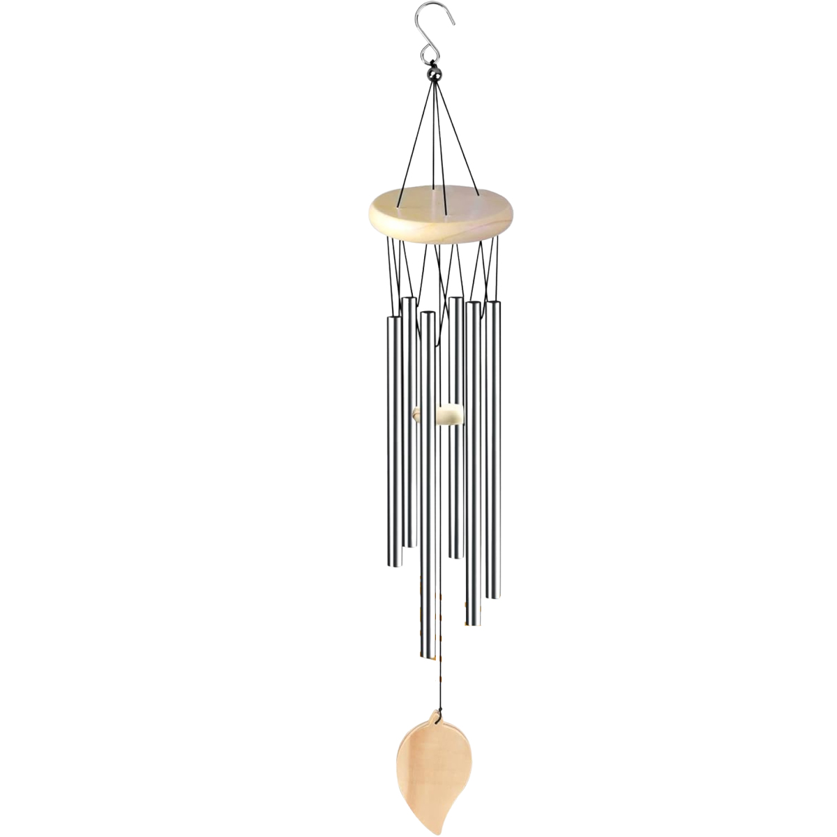 Windspiel Aus Kiefernholz Mit 6 Aluminiumlegierungsröhren Zur Dekoration Von Garten, Terrasse Und Hof.