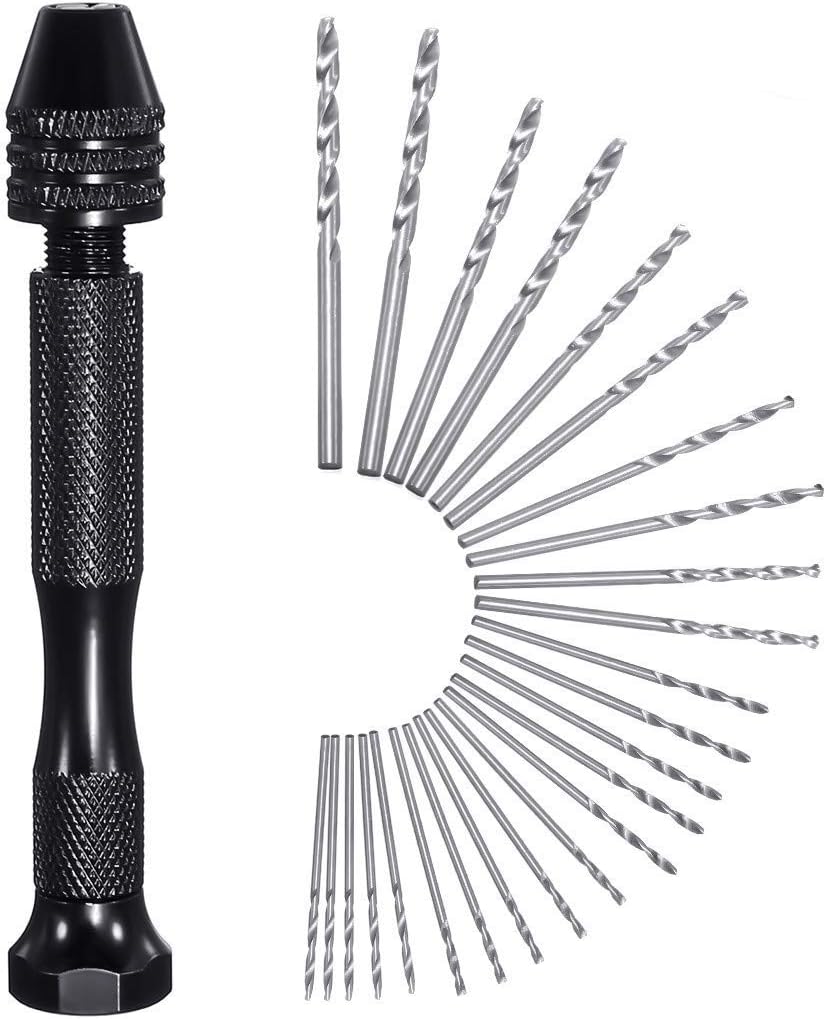 Set Mit 26 Handbohrern - Mini-präzisionsbohrer, Schlüsselloses Aluminium-bohrfutter, Inklusive 25 Spiralfräsern (0,5-3,0 Mm)