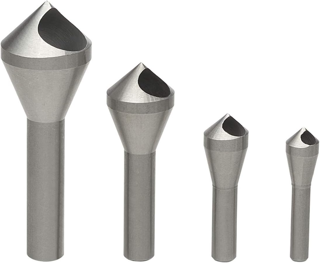 Set Aus 4 Anfas- Und Entgratfräsern, Konische Bohrer Aus Hochgeschwindigkeitsstahl, Geeignet Zum Bohren Von Löchern In Metall, Holz Und Kunststoff.