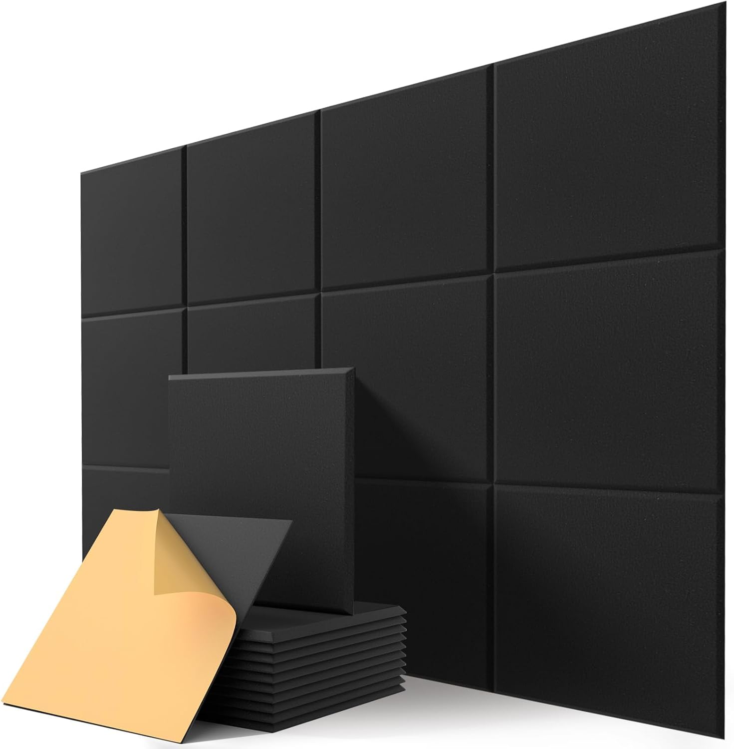 Quadratische Akustikwandpaneele, Selbstklebend, 30 Cm X 30 Cm X 9 Mm, Schwarz, Für Studios, Schlafzimmer Und Wohnungen, 18er-packung