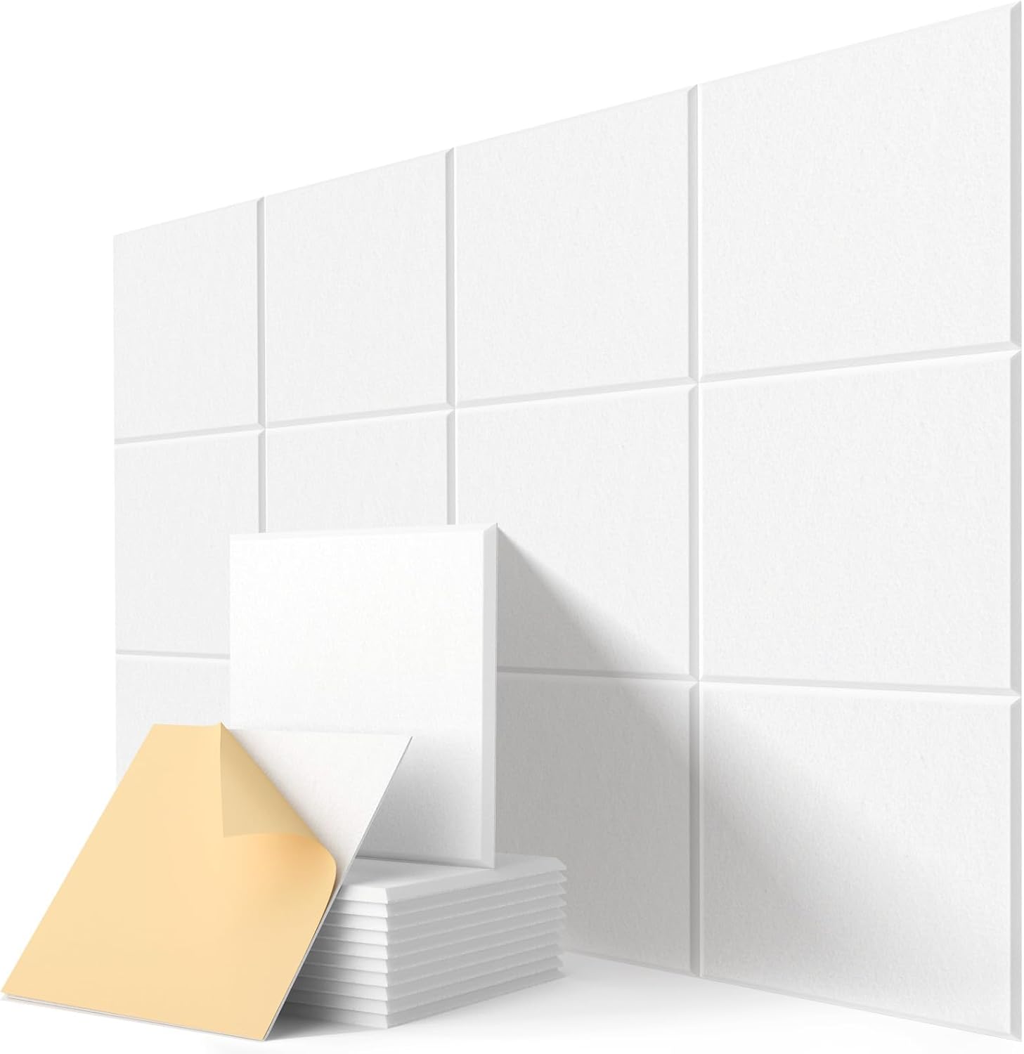 Quadratische Akustik-wandpaneele, Selbstklebend, 30 Cm X 30 Cm X 9 Mm, Weiß, Für Studios, Schlafzimmer Und Wohnungen, 12er-packung