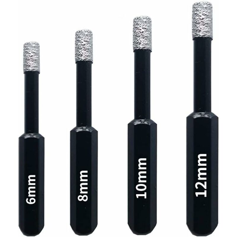 Ein Set Aus 4 Diamantbohrern, Geeignet Für Keramikfliesen, Porzellan, Glas Und Stein. Professionelle Diamantbohrer: 6 Mm, 8 Mm, 10 Mm Und 12 Mm.