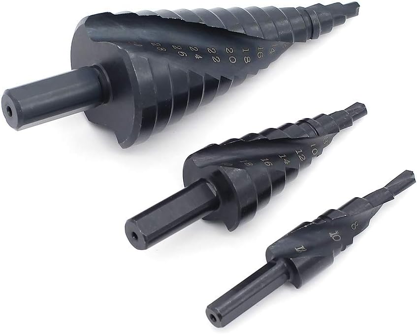 Dieses Set Spiralförmiger, Nitrierter Hss-stufenbohrer Dient Zum Aufbohren Von Löchern Und Eignet Sich Für Pvc-platten, Metallbleche Und Holzbearbeitung. Verfügbare Größen: 4–12 Mm.