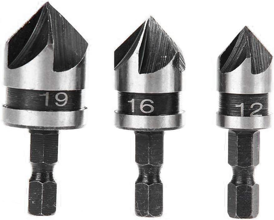 Set Aus 3 90°-fasenwerkzeugen Mit 5 Schneiden, Geeignet Für Holz Und Metall, 1/4-zoll-schnellwechsel-sechskant-fasenbits, Kohlenstoffstahl, Fasenwerkzeug