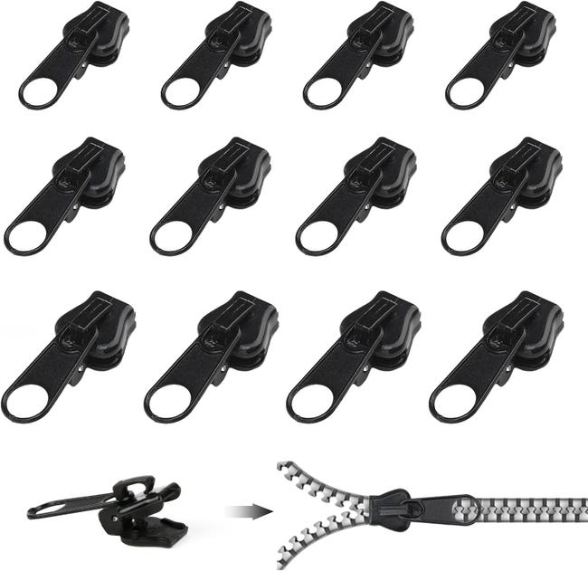 Packung Mit 12 Aufsteckbaren Reißverschluss-schiebern, Reißverschluss-zippern, Sofortersatz (schwarz)