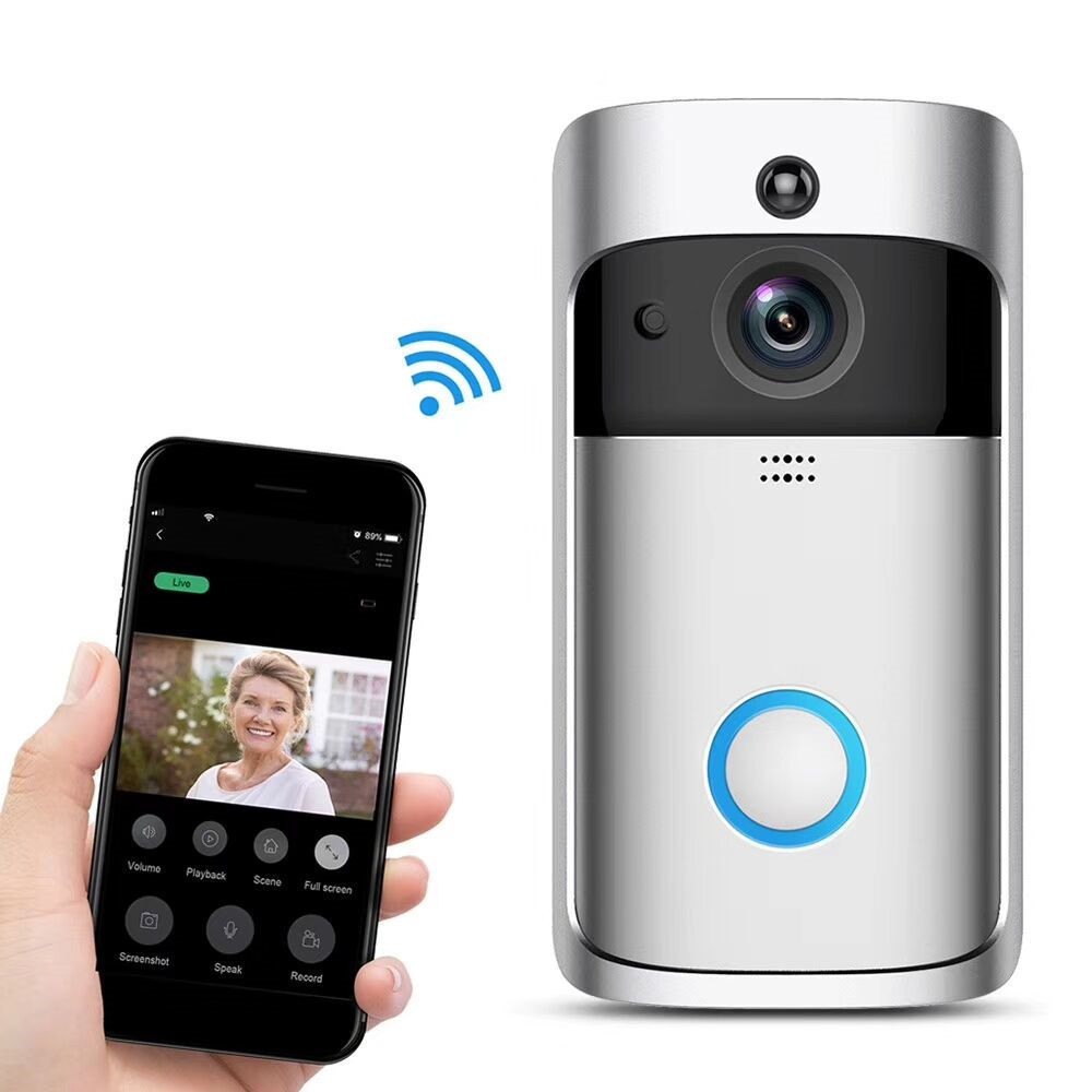Silberne Video-türklingel, Smarte Drahtlose Wlan-video-gegensprechanlage Mit Videosystem, Heimüberwachungssystem, Video-türklingel, Video-türklingelsystem