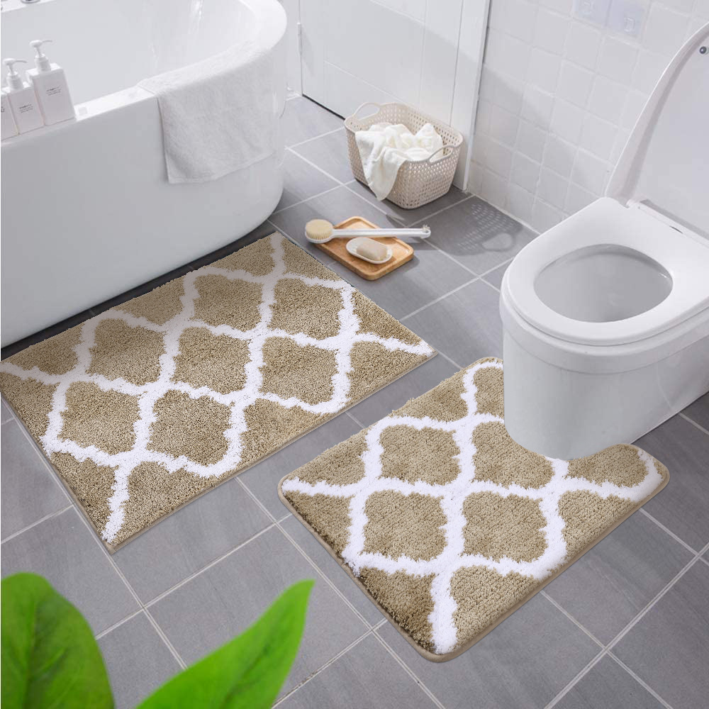 Saugfähige Mikrofaser-bade- Und Toilettenmatte, Maschinenwaschbar Und Rutschfest (beige, 51 X 61 Cm + 41 X 61 Cm)