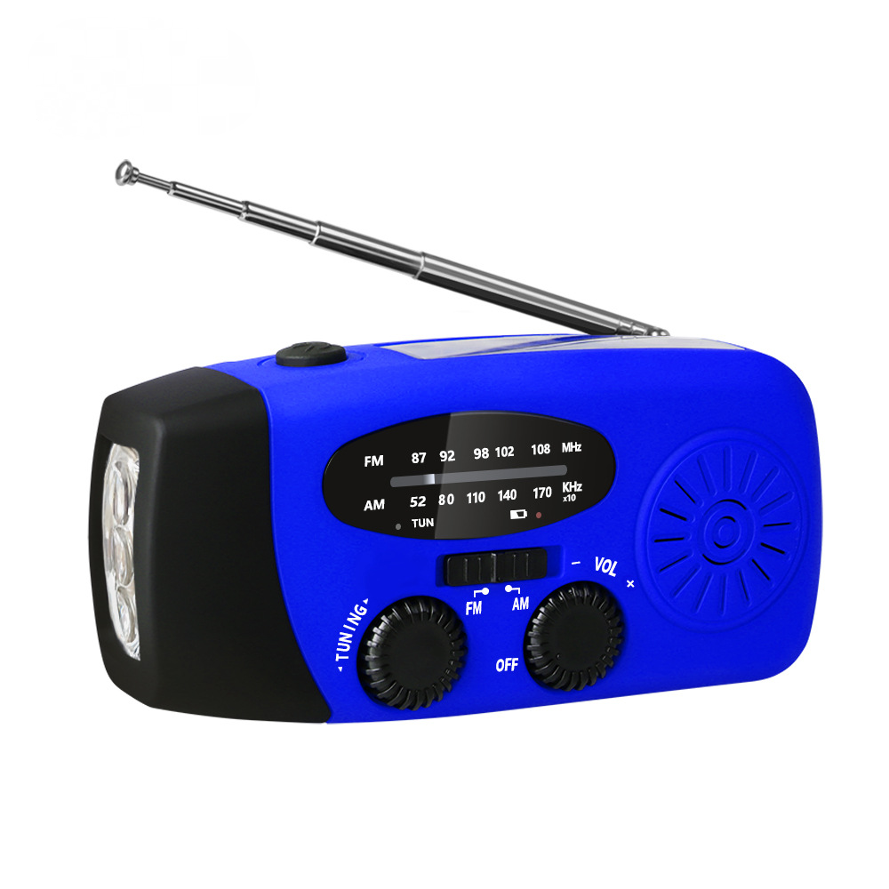 Notfall-kurbelradio Mit Led-taschenlampe, Tragbares Noaa Am/fm-radio Mit 2000-mah-powerbank, Blau