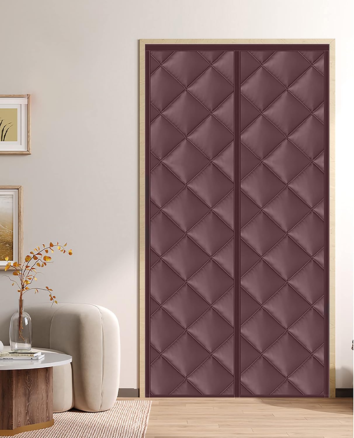 Isolierter, Magnetischer Türvorhang, Selbstschließend, Oxford-gewebe, Kühl Im Sommer, Warm Im Winter – Braun, 100 Cm X 200 Cm