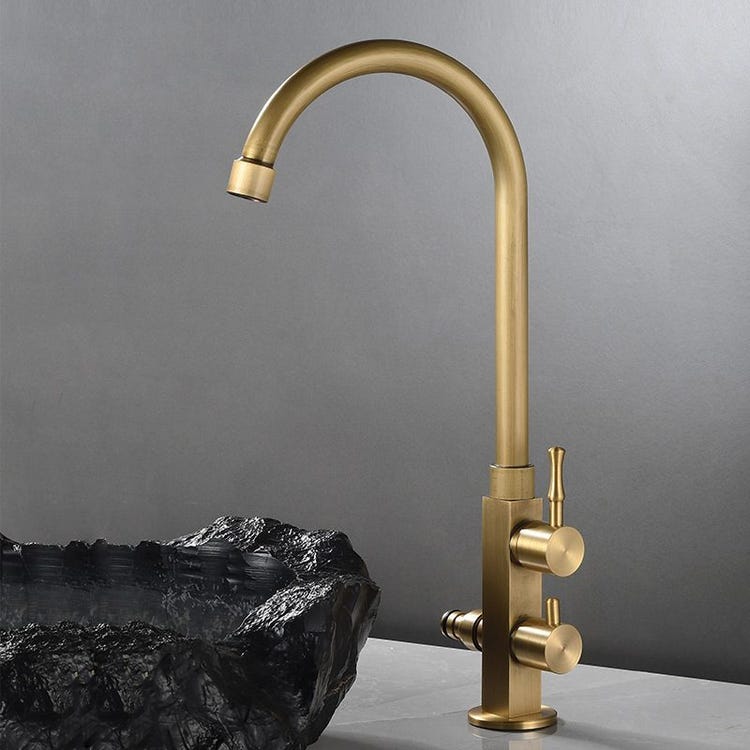 Einzelner Kaltwasserhahn, Komplett Aus Kupfer, Retro-doppelfunktionshahn, Quadratischer Sockel, Mit Wasserzulaufrohr, Im Antik-stil