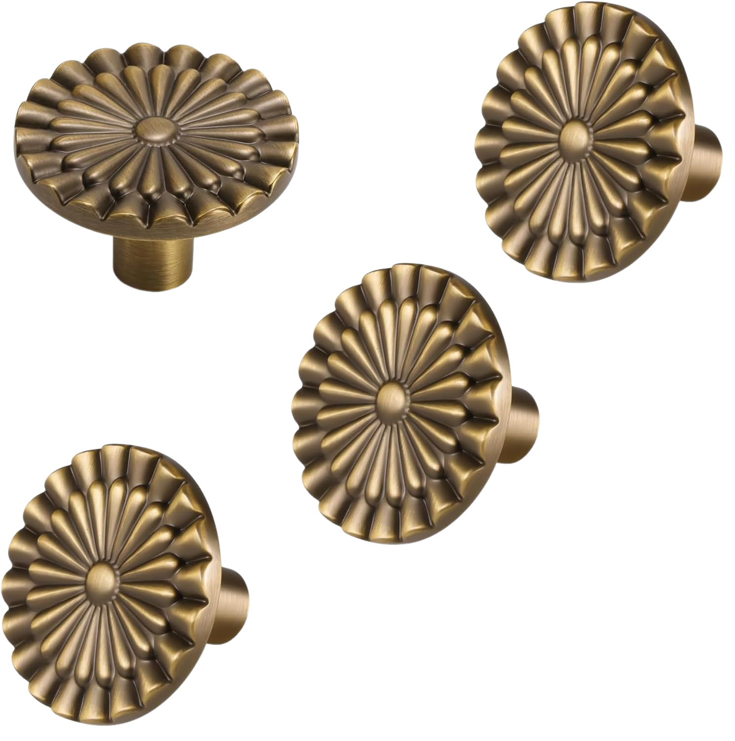 Set Aus 4 Einlochigen, Sonnenblumenförmigen Schrankgriffen (antikmessing)hohe Qualität, Die Ideale Wahl Für Familien.