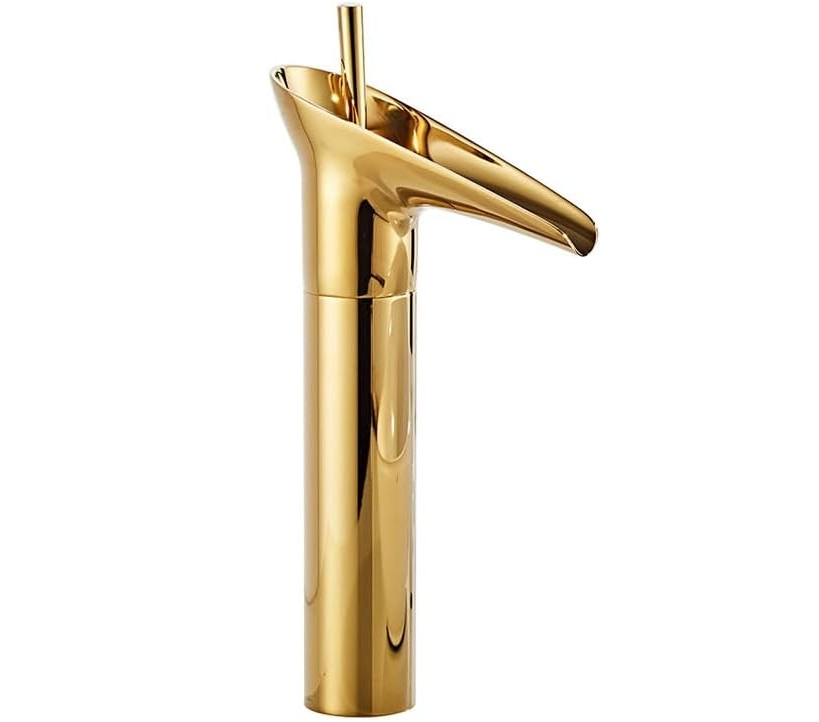 Badezimmerarmatur, Wasserfallarmatur, Vintage-einhebel-waschtischarmatur, Warm- Und Kaltwasser, Messing, Gold (höhe: 31 Cm)