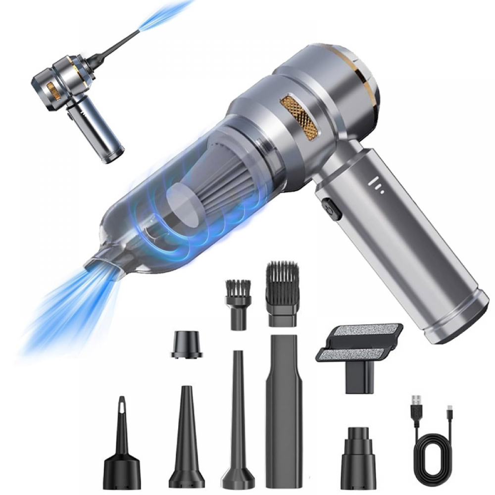 Handstaubsauger – Autostaubsauger 16.000 Pa, 100 W – Usb-aufladbar – 3 Geschwindigkeitsstufen – Mehrere Düsen – Silber Und Gold