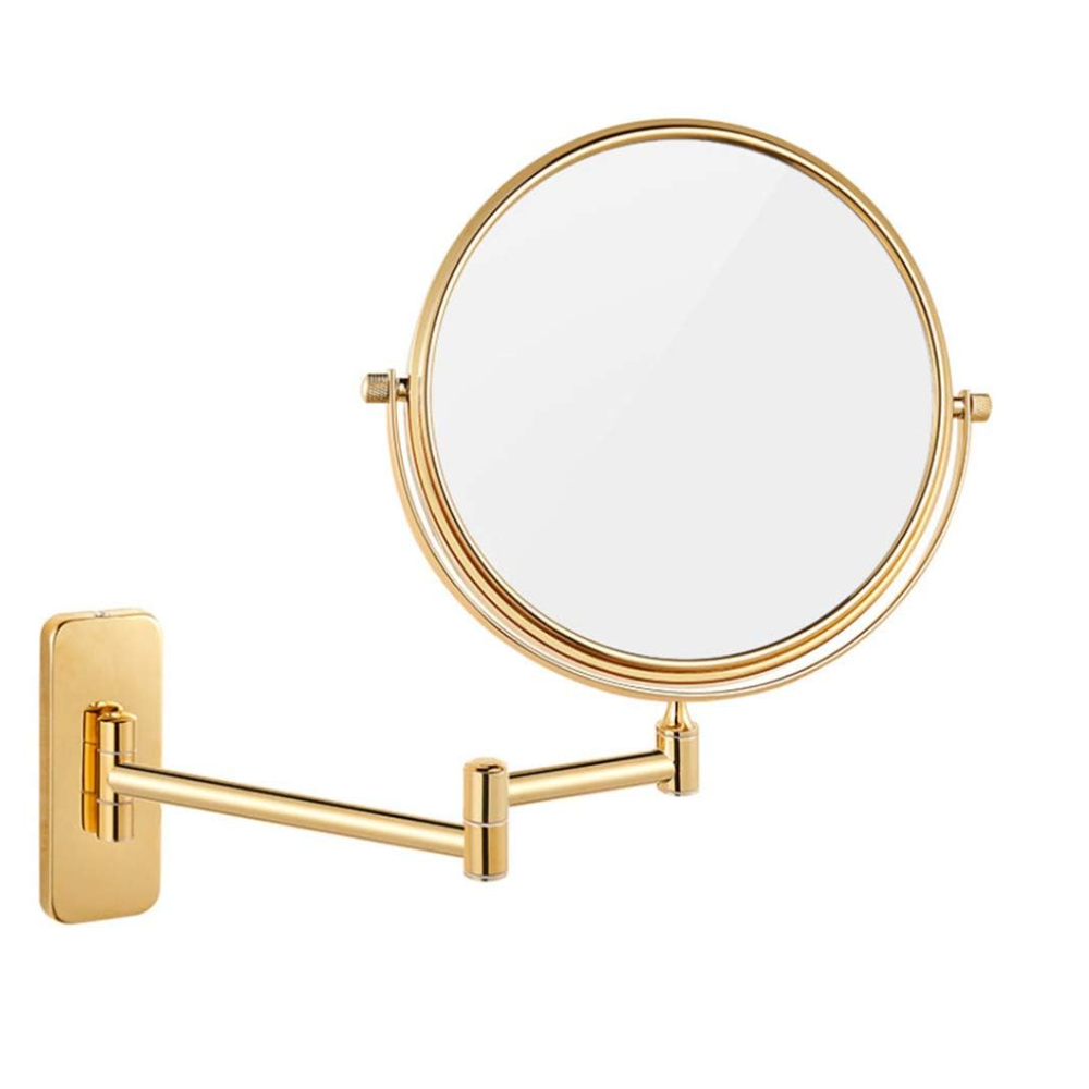 Wandmontierter Kosmetikspiegel Mit 10-facher Vergrößerung, 360° Schwenkbarem Auszug, Goldfarbener Oberfläche, 20 Cm Durchmesser