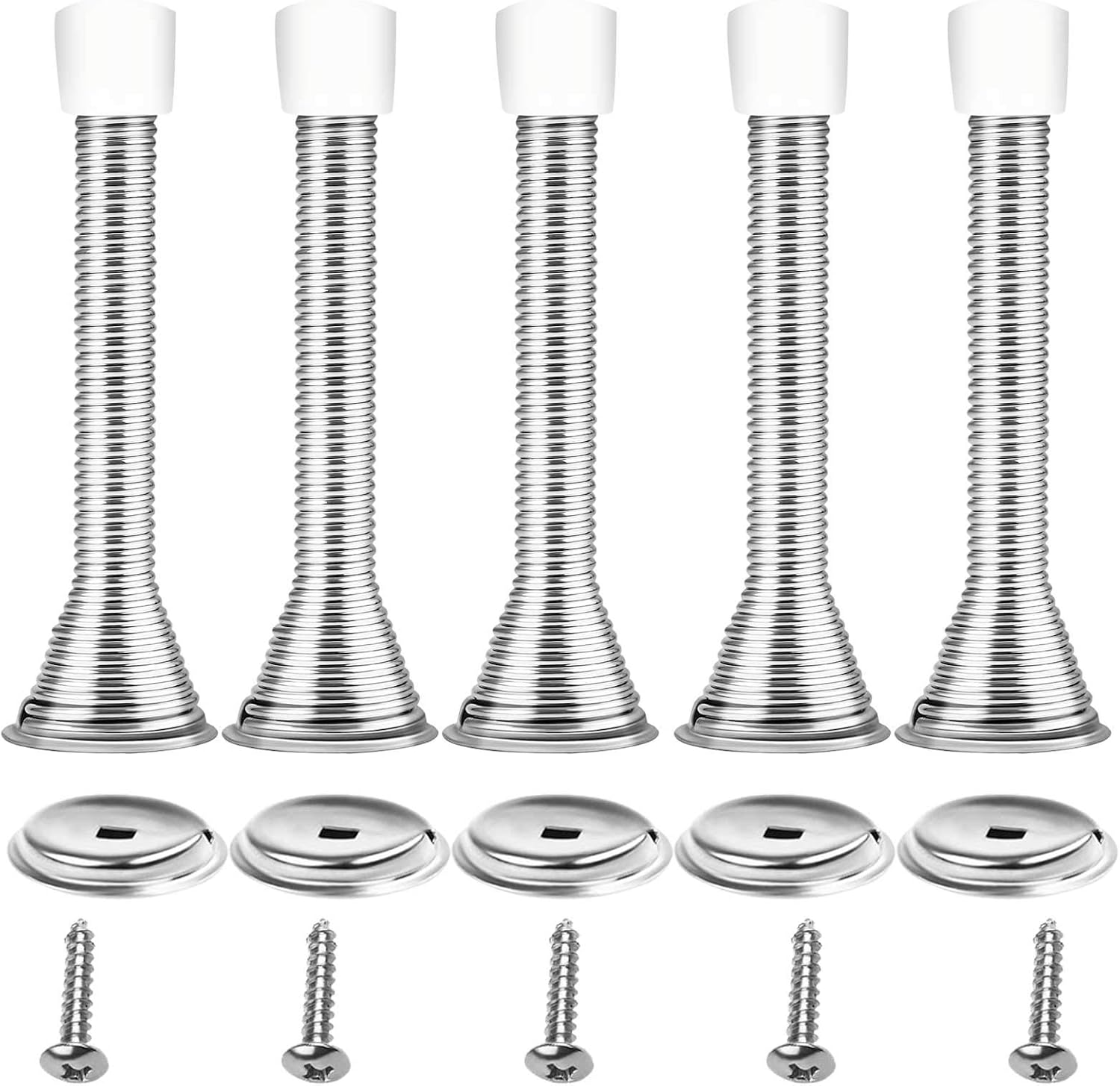 5 Federbelastete Türstopper Aus Metall Zur Wandmontage, Lange Silberne Türstopper, Verchromte Türstopper, Türstopper Aus Edelstahl Und Gummi, Universelle Türstopper Für Den Innenbereich