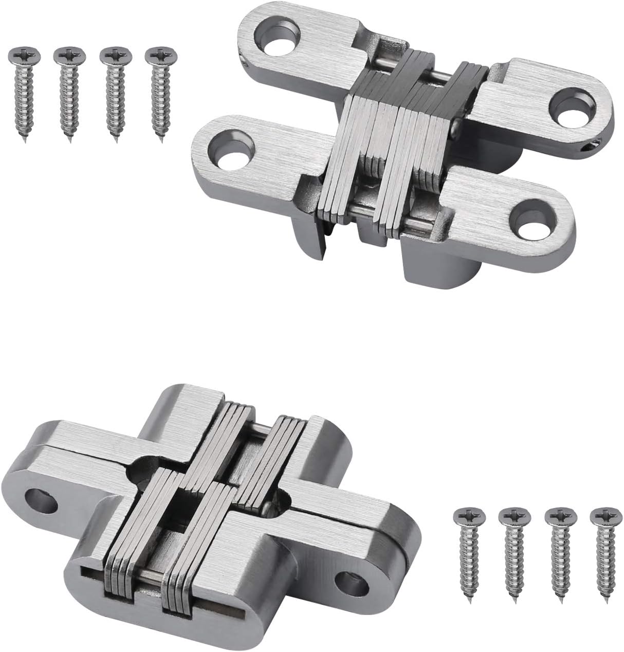 Set Mit 2 Unsichtbaren Kreuzscharnieren Für Schränke, Regale Oder Holzkisten, 180° Unsichtbares Klappscharnier, Silberfarben, Zinklegierung Und Stahl