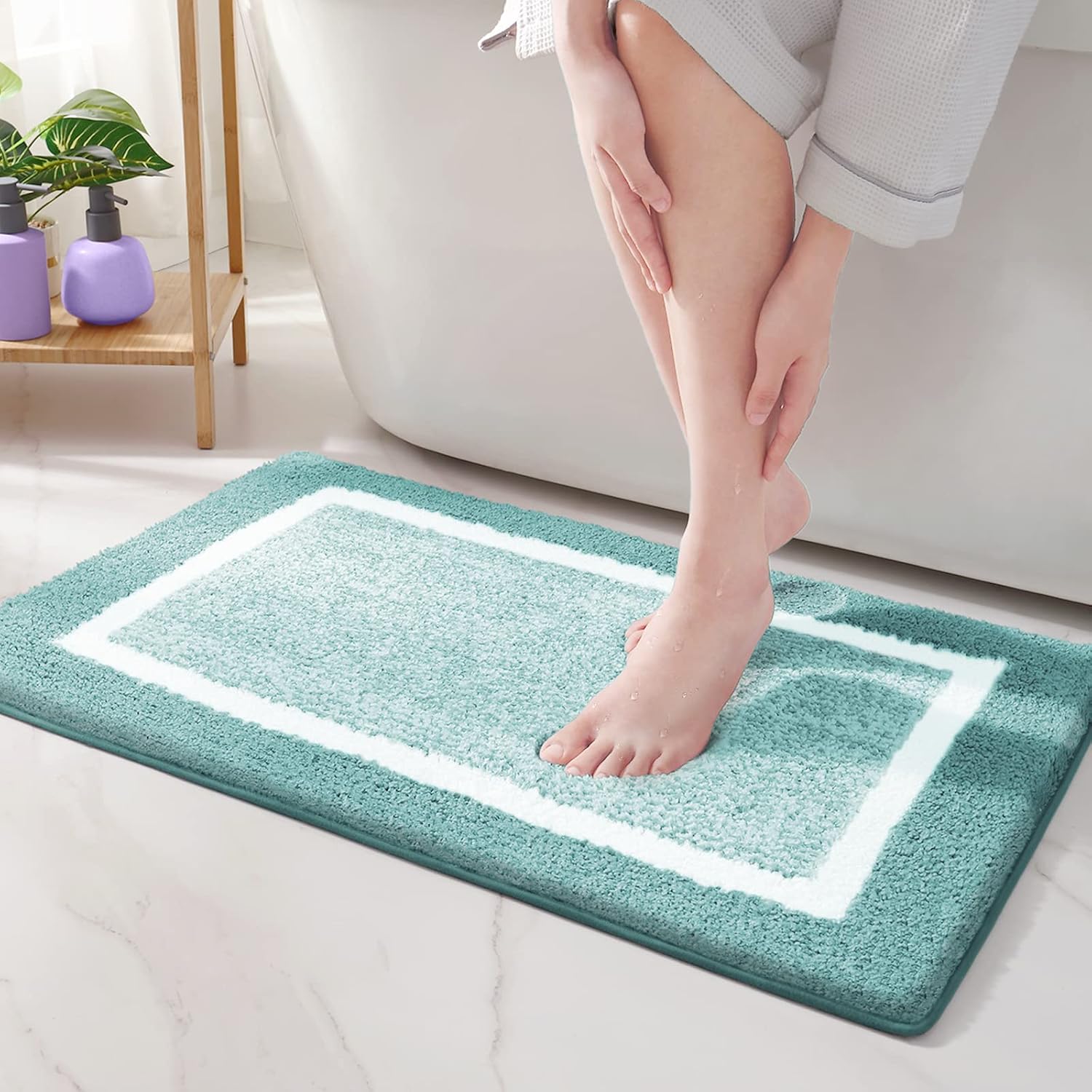 Rutschfeste Badematte 50 X 75 Cm, Maschinenwaschbar, Saugfähig Und Weich Für Bad Und Küche – Grün