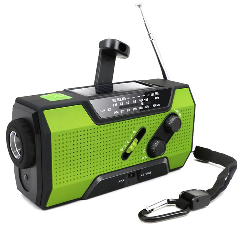 Notfall-kurbelradio Mit Led-taschenlampe, Tragbares Noaa Am/fm-radio Mit 2000-mah-powerbank, Grün