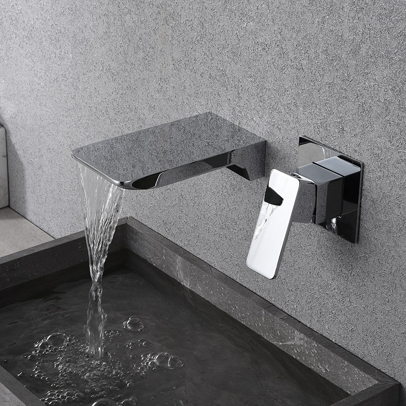 Silberner, Wandmontierter Einhebel-waschtischhahn, Schwarzer, Wandmontierter Wasserfallhahn, Messingfarbener Einhebel-doppellochhahn.