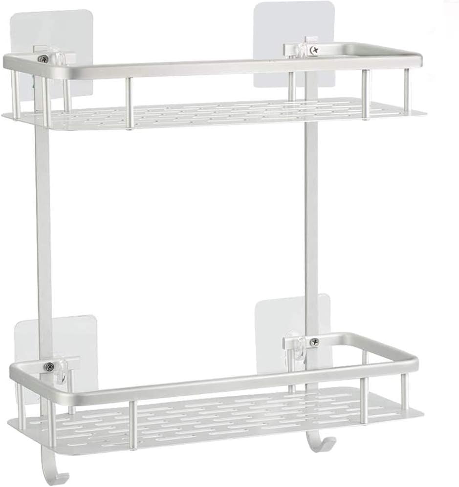 Badezimmerregal, Kein Bohren Erforderlich, Aus Rostfreiem Aluminium, Doppellagiges Design, Ideal Zur Aufbewahrung Von Shampoo Und Seife.