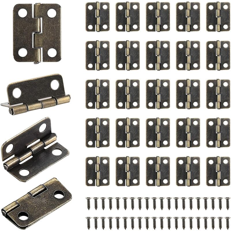 Bronze – 50 Miniatur-flachscharniere 18 X 16 Mm Für Schranktüren Und Schubladen, Heimwerkerzubehör, Verbinder Mit 200 Schrauben