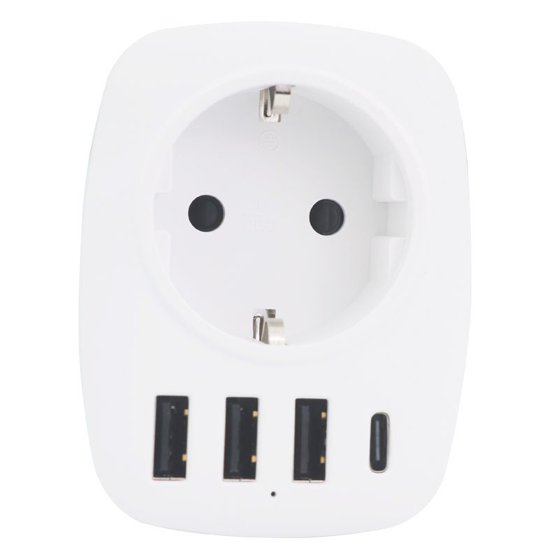 Dieser Reiseadapter Verfügt Über Drei Usb-anschlüsse Und Einen Typ-c-anschluss Und Wandelt Zweipolige Europäische/französische Stecker In Dreipolige Britische Stecker Um.