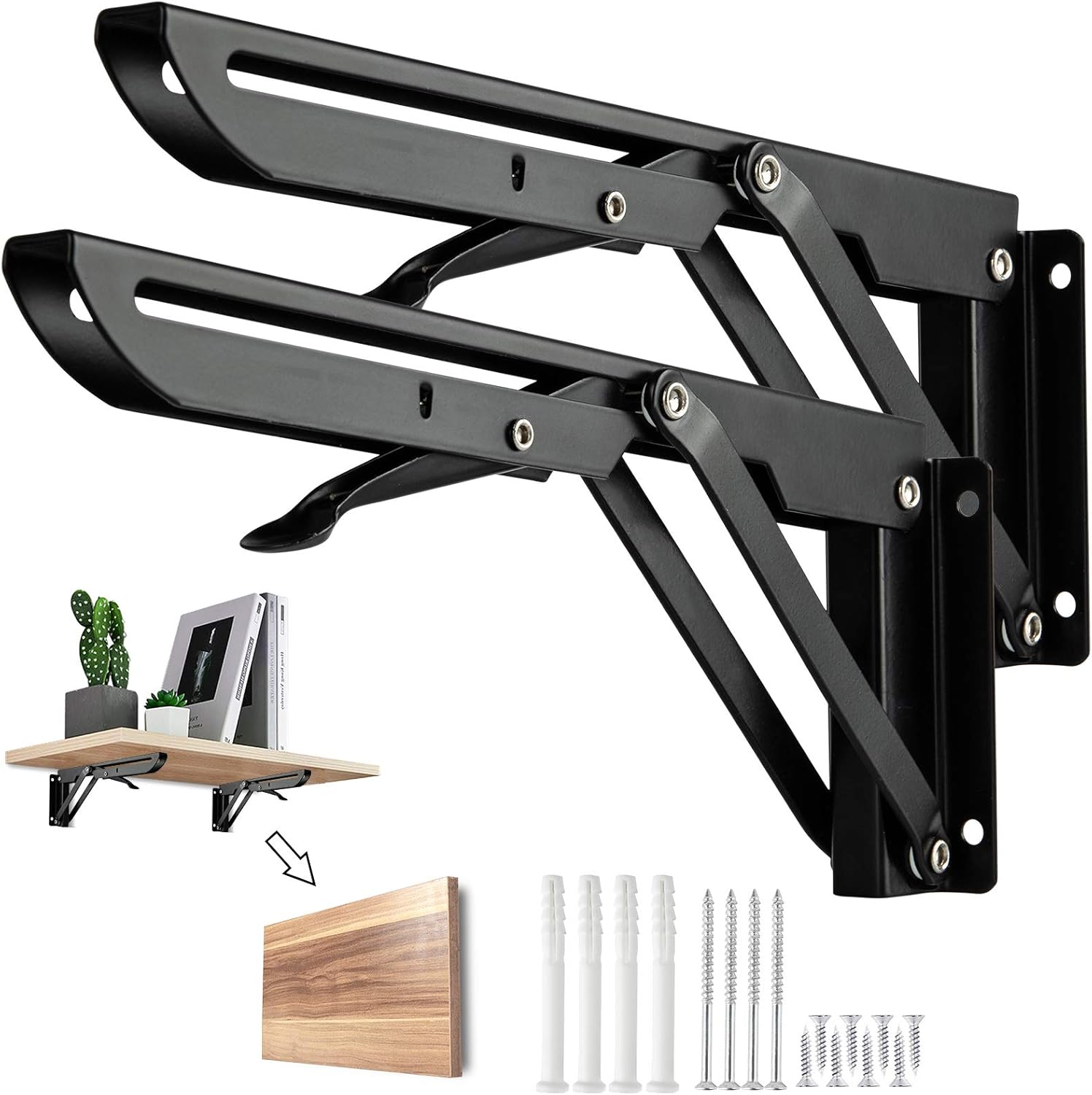 400 Mm Klapphalterung, Set Aus 2 Klappbaren Edelstahl-wandhalterungen, Geeignet Für Wandregale Und Garagenregale, Maximale Tragfähigkeit 60 Kg.